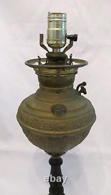 Antique New Juno No. 2 Brass Cast Iron Parlor Oil Lamp- Converted to Electric