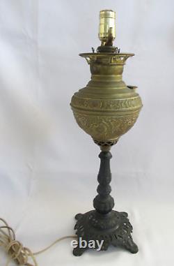 Antique New Juno No. 2 Brass Cast Iron Parlor Oil Lamp- Converted to Electric