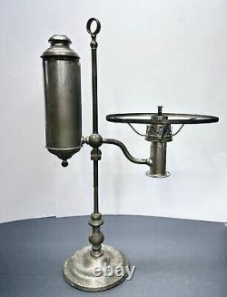 Antique Nickle Oil Student Desk Lamp Adjustable Height Germany Pat'd APR 8/1879