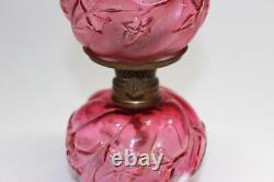 Antique Northwood Royal Ivy Rubina Glass Miniature Oil Lamp