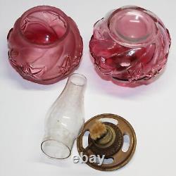 Antique Northwood Royal Ivy Rubina Glass Miniature Oil Lamp