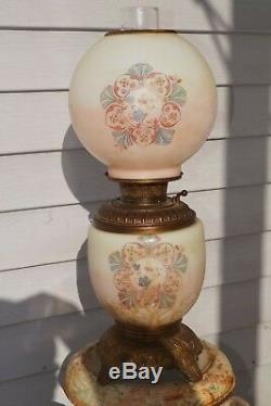 Antique ODDITY RARE SCENE 1890s Made USA GWTW Kerosene Oil Lamp With ORIG Shade