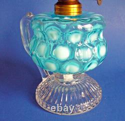 Antique OIL Kerosene LAMP Coin Dot Opalescent Glass AQUA BLUE E Miller Venus