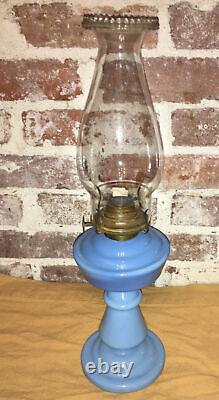 Antique OPALINE Milk GLASS OIL KEROSENE Blue LAMP Water Berry Connecticut