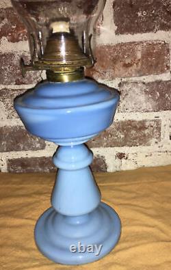 Antique OPALINE Milk GLASS OIL KEROSENE Blue LAMP Water Berry Connecticut