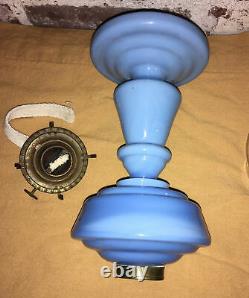 Antique OPALINE Milk GLASS OIL KEROSENE Blue LAMP Water Berry Connecticut