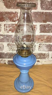 Antique OPALINE Milk GLASS OIL KEROSENE Blue LAMP Water Berry Connecticut