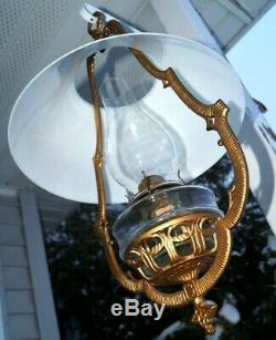 Antique ORNATE BRACKET Plume & Atwood MFG Kerosene Oil GWTW Hanging Lamp BEAUTY