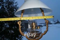 Antique ORNATE BRACKET Plume & Atwood MFG Kerosene Oil GWTW Hanging Lamp BEAUTY