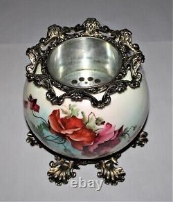 Antique Oil Kerosene Banquet Table Lamp Globe Base With Painted Florals Working