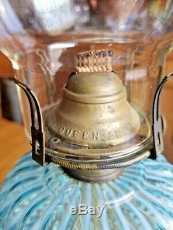 Antique Oil / Kerosene Blue Sheldon Swirl Lamp Super Condition