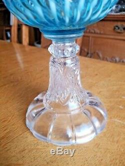 Antique Oil / Kerosene Blue Sheldon Swirl Lamp Super Condition