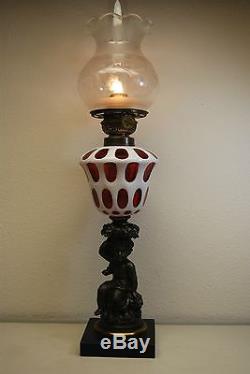Antique Oil Kerosene Boston Sandwich Cut Eapg Glass Gwtw Victorian Banquet Lamp