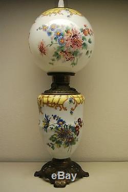 Antique Oil Kerosene Fostoria Glass Victorian Wild Daisy Corn Flower Gwtw Lamp