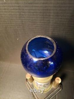 Antique Oil Kerosene Lamp Cigar Store Counter Lighter Blue Cobalt Globe Shade