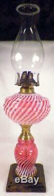 Antique Oil Kerosene Lamp Cranberry Opalescent Reverse Swirl Buckeye Glass #528