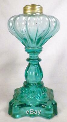 Antique Oil Kerosene Lamp Teal Pressed Glass PATTERN MAKER HELP A Beauty EAPG
