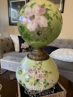 Antique Oil Lamp 24 Gone with the Wind / Hurricane Hand Painted Excellent Cond