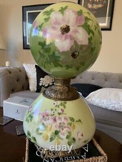 Antique Oil Lamp 24 Gone with the Wind / Hurricane Hand Painted Excellent Cond