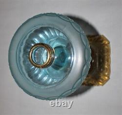 Antique Oil Lamp Adams Glass Blue And Amber Moon & Stars For #2 Burner
