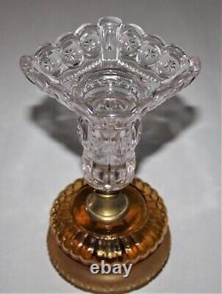 Antique Oil Lamp Adams Glass Clear And Amber Moon & Stars For #2 Burner