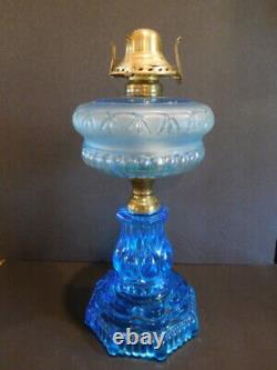 Antique Oil Lamp, Adams and Co. Blue stem and blue font