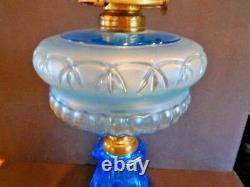 Antique Oil Lamp, Adams and Co. Blue stem and blue font