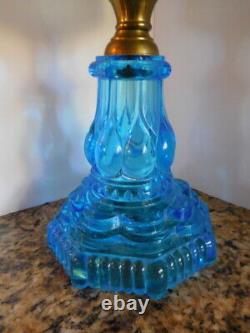 Antique Oil Lamp, Adams and Co. Blue stem and blue font