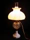 Antique Oil Lamp Atterbury Scroll 1872 White Glass Base Milk Glass Melon Shade