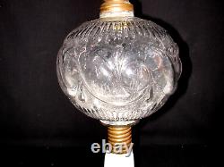 Antique Oil Lamp Atterbury Scroll 1872 White Glass Base Milk Glass Melon Shade