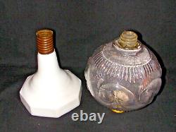 Antique Oil Lamp Atterbury Scroll 1872 White Glass Base Milk Glass Melon Shade