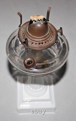 Antique Oil Lamp Barrie EAPG Glass Kerosene Lamp White Glass Base Patent 1875