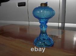 Antique Oil Lamp Blue 1870-1890 8 tall, #2 collar