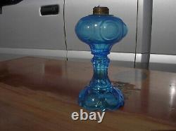 Antique Oil Lamp Blue 1870-1890 8 tall, #2 collar