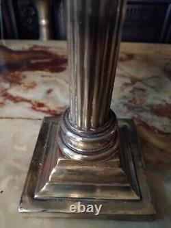 Antique Oil Lamp Brass Corinthian Colum Base Glass Etched Globe Shade 28.5