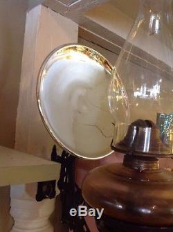 Antique Oil Lamp Cast Iron Stover Mfg. Sconce Bracket Mercury Glass Reflector