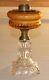 Antique Oil Lamp Clear And Amber Moon & Stars Stand Lamp For #2 Burner