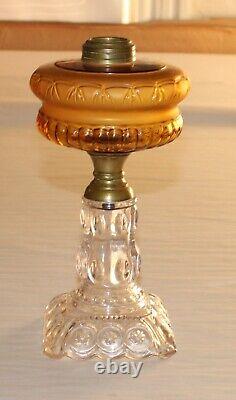 Antique Oil Lamp Clear And Amber Moon & Stars Stand Lamp For #2 Burner