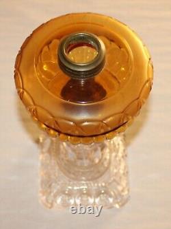 Antique Oil Lamp Clear And Amber Moon & Stars Stand Lamp For #2 Burner