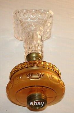 Antique Oil Lamp Clear And Amber Moon & Stars Stand Lamp For #2 Burner