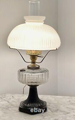 Antique Oil Lamp Converted To Electric, Milk Glass Lined Shade, Stunning, 23