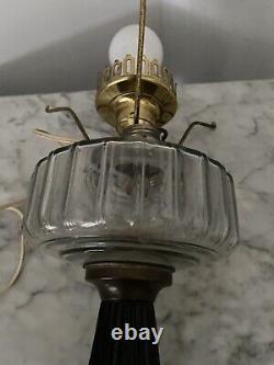 Antique Oil Lamp Converted To Electric, Milk Glass Lined Shade, Stunning, 23
