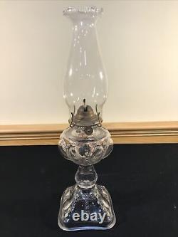 Antique Oil Lamp Dew Drop & Petal Amethyst Tint Inlaid Collar Post 1910