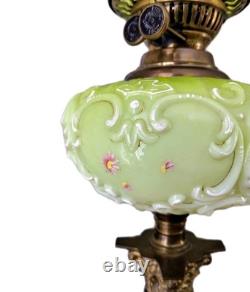 Antique Oil Lamp Early Victorian Larva Green British Duplex Burner, Beautiful