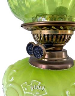 Antique Oil Lamp Early Victorian Larva Green British Duplex Burner, Beautiful