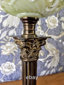 Antique Oil Lamp Early Victorian Larva Green British Duplex Burner, Beautiful