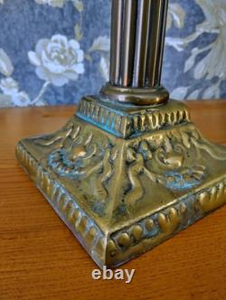 Antique Oil Lamp Early Victorian Larva Green British Duplex Burner, Beautiful