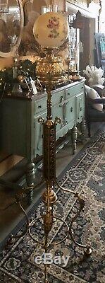 Antique Oil Lamp Floor Model Electrified Piano P A Victorian Ornate Home Decor