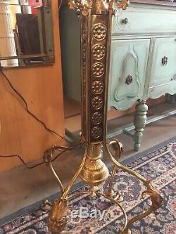 Antique Oil Lamp Floor Model Electrified Piano P A Victorian Ornate Home Decor