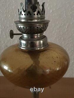 Antique Oil Lamp, French, Restoration, Decoration. Amber Glass/Metal
